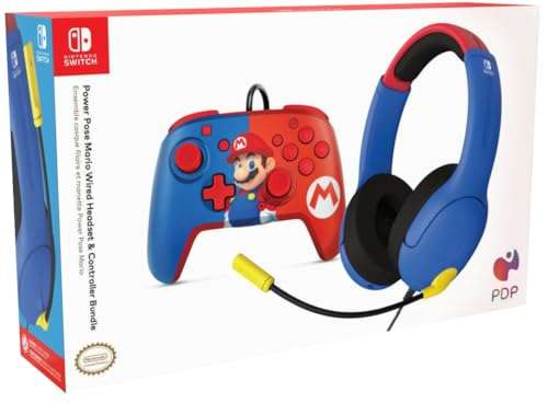 PDP Gaming Officially Licensed Mario Bundle - AIRLITE Wired Headset & REMATCH Wired Controller for Switch Works with Switch OLED & Lite