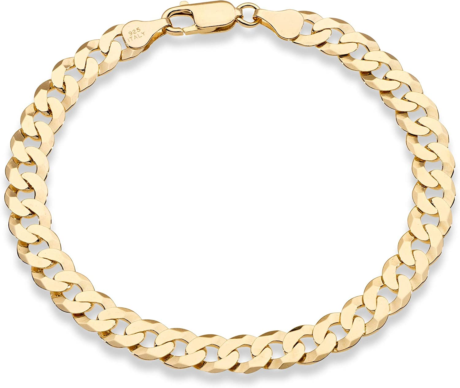 Miabella 18K Gold Sterling Silver Made in Italy 7mm Solid Diamond Cut Cuban Link Chain Bracelet Men's Women's 7, 7.5, 8, 8.5, 9", 925 Made in Italy